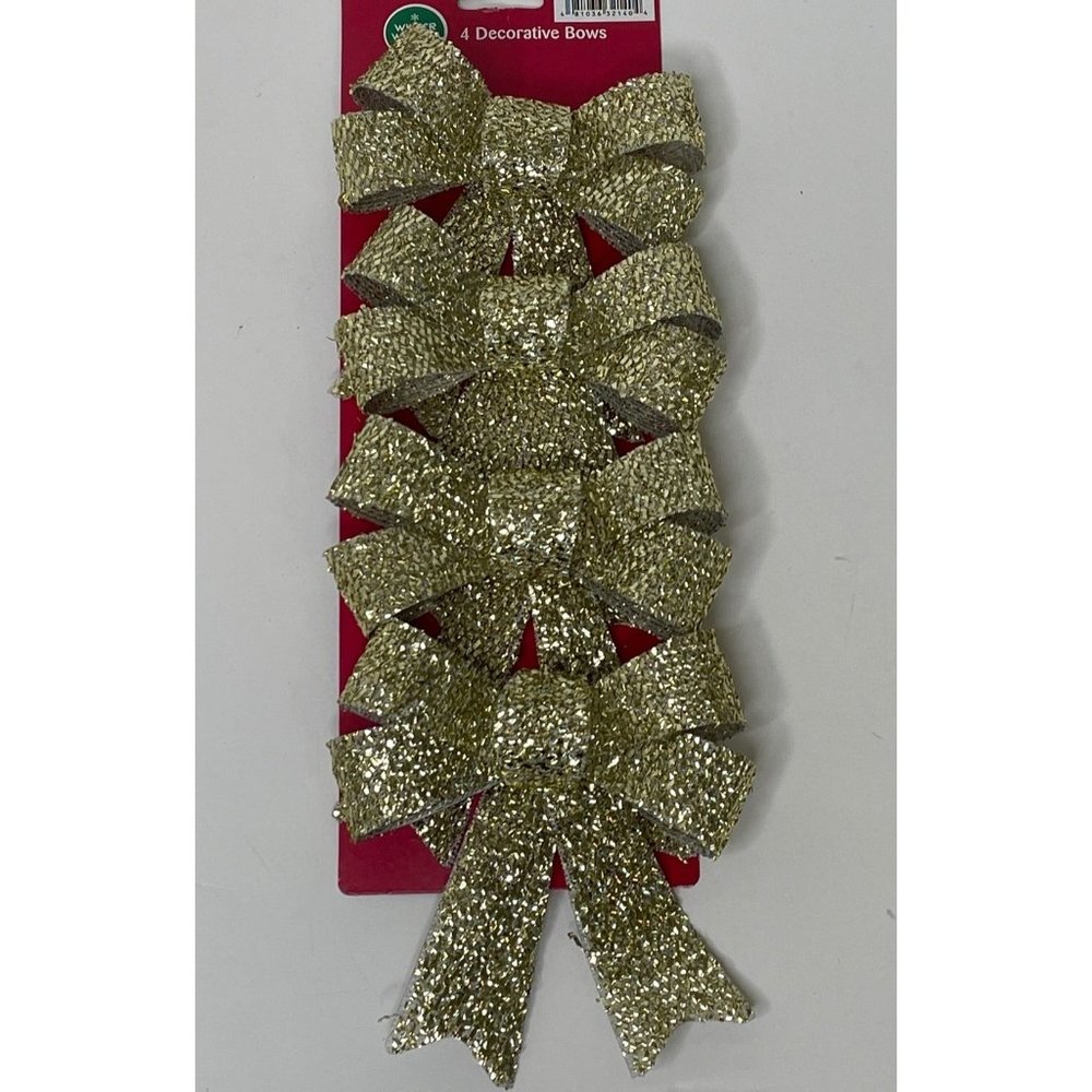 Winter Wonder Lane 4 Gold Glitter Bows Christmas Tree Holiday Home Decor Twist T